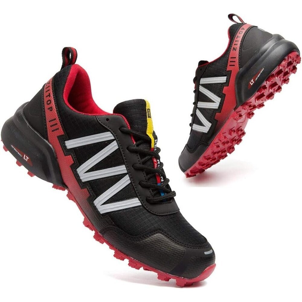 🆕 Men Red Trail Running Shoes Waterproof Non-Slip All-Terrain Walking Hiking